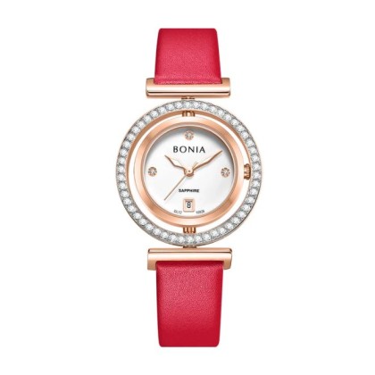 Bonia Elegance BNB10926-2517S Red Leather Strap Women Watch